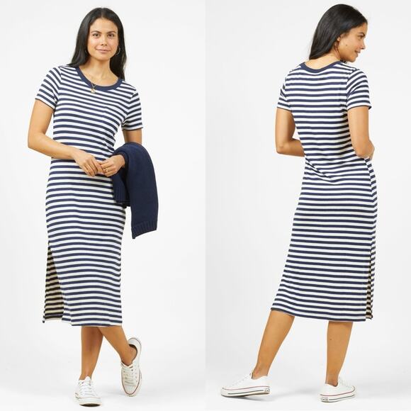 Outerknown Neptune Tee Dress In Dark Navy/Salt Small NWT - Picture 1 of 8
